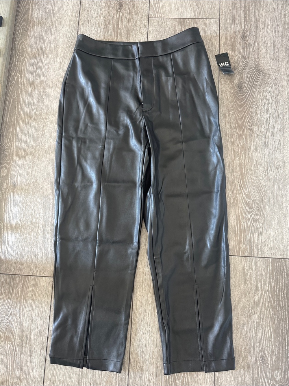 INC International Concepts Black Faux Leather Straight-Leg Pants